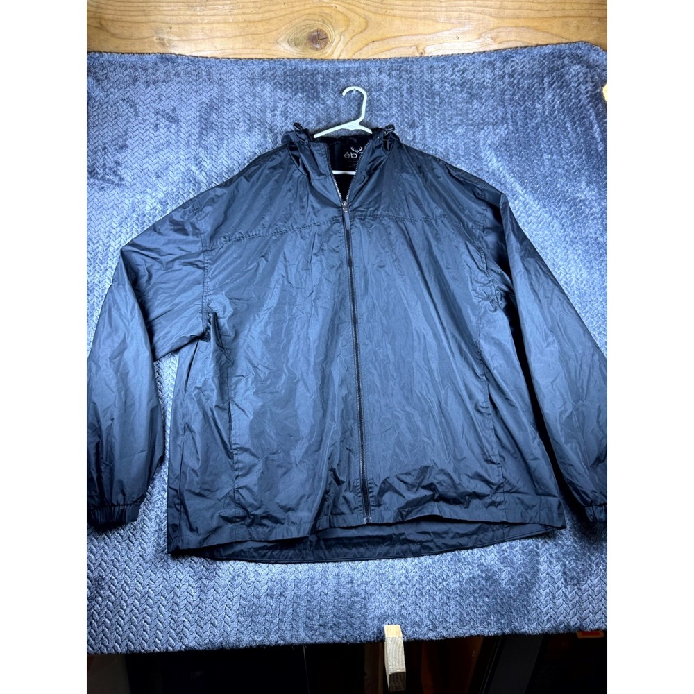 Éb79 Windbreaker Jacket Mens 5XL Black Hooded Long Sleeve Pockets Full Zip
